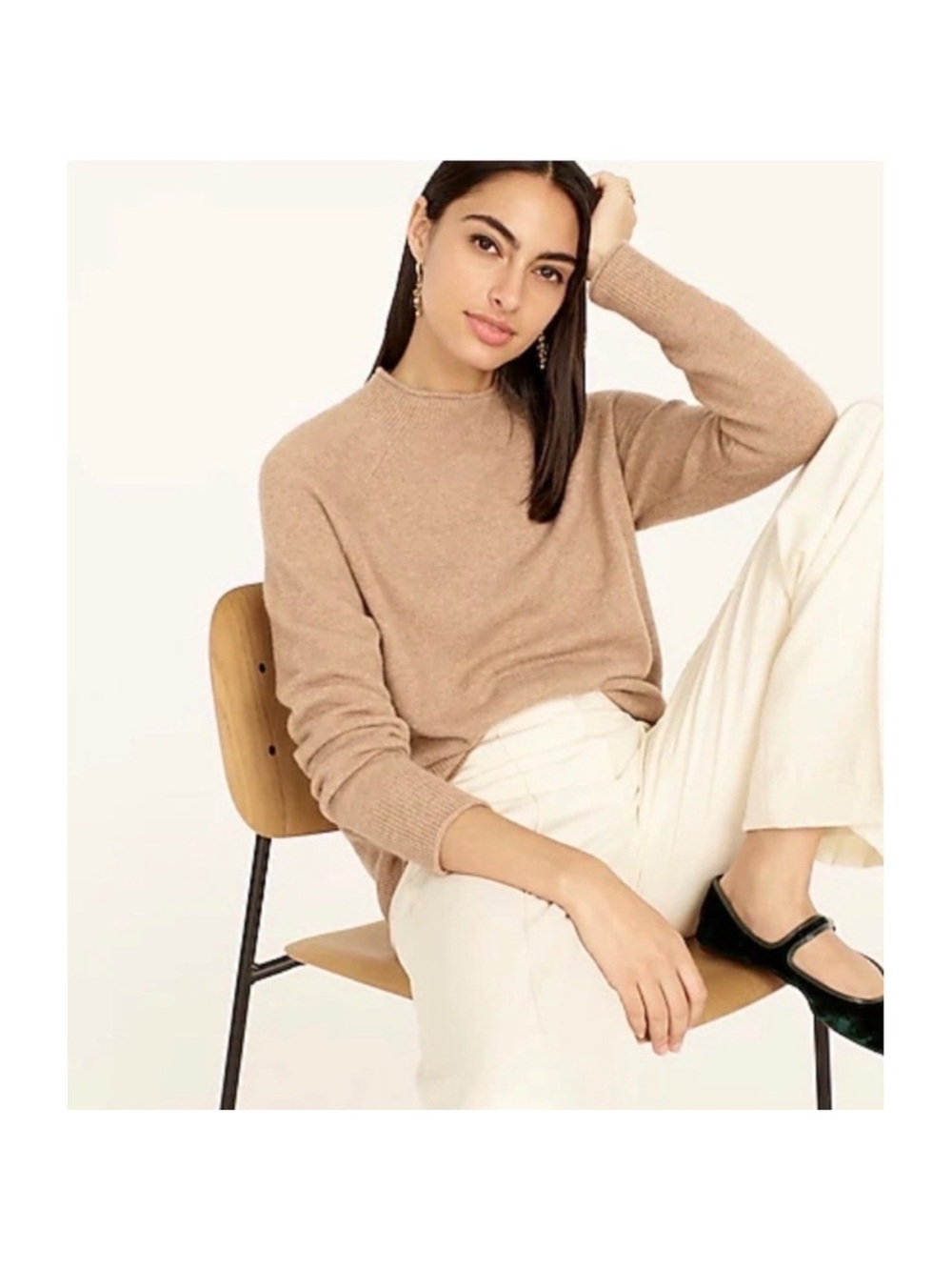 J.Crew Famous Rollneck 100% Cashmere Sweater Camel Tan Size L NWT